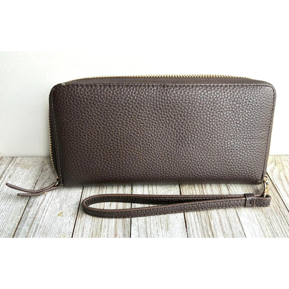 Anne Klein Brown Bow Zippered Pebble Wallet Wristlet - Picture 5 of 5